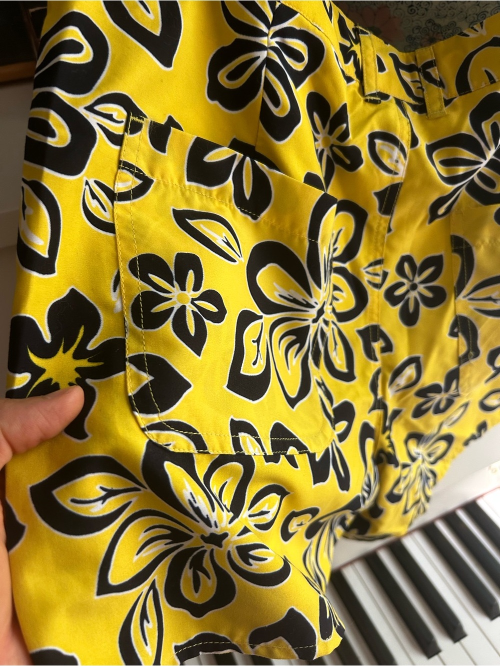 WWomen's Yellow Floral Bermuda Shorts with Black Print - Picture 8 of 12